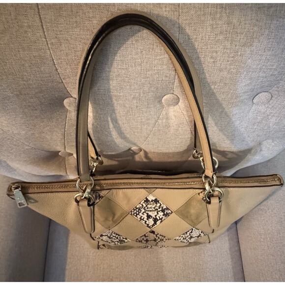 Coach F57510 Snake Patchwork Ava Tote in Beechwood Beige/Gold Hardware - Picture 6 of 15
